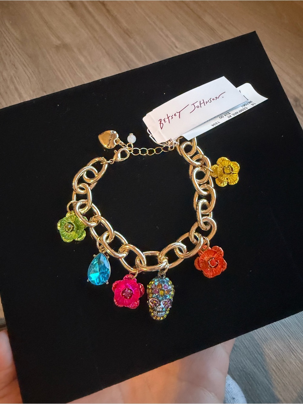 Betsey Johnson Gold-tone Multicolor Flower & Skull Charm Bracelet